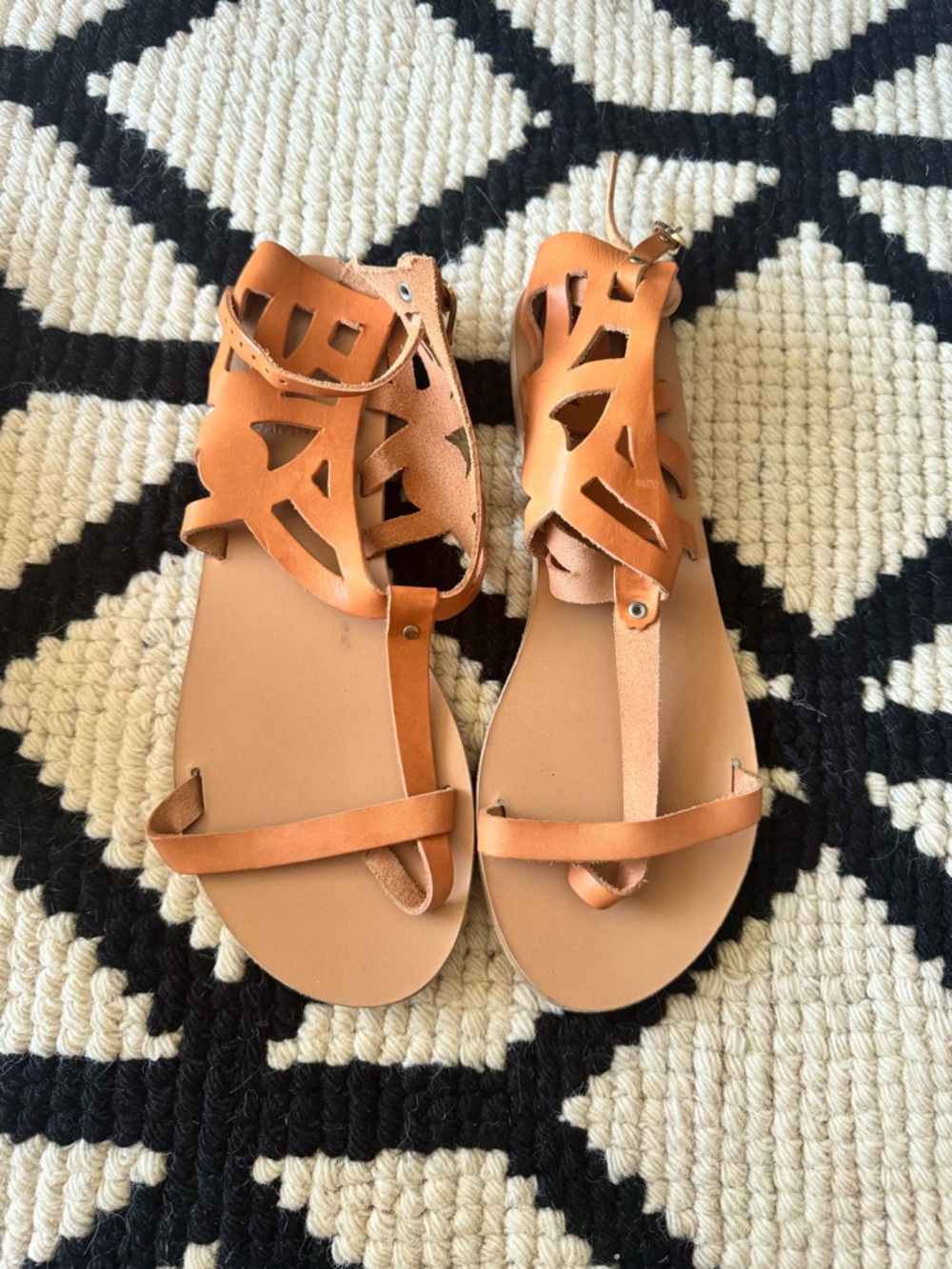 Ancient Greek Sandals Tan Laser-Cut Leather Gladiator Sandals